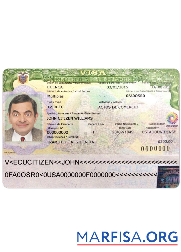Printable Ecuador visa example